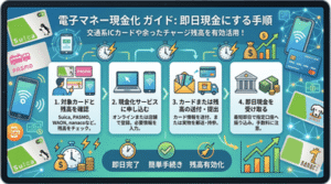 電子マネー現金化は交通系icカードや余ったチャージ残高を即日現金にする